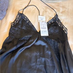 Satin black dress with lace